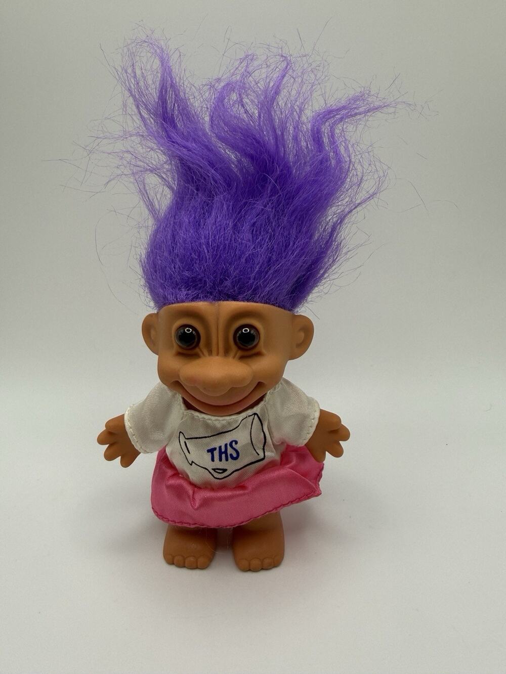 Vintage 1990s Russ Troll Doll Cheerleader THS Purple Hair with Pink skirt